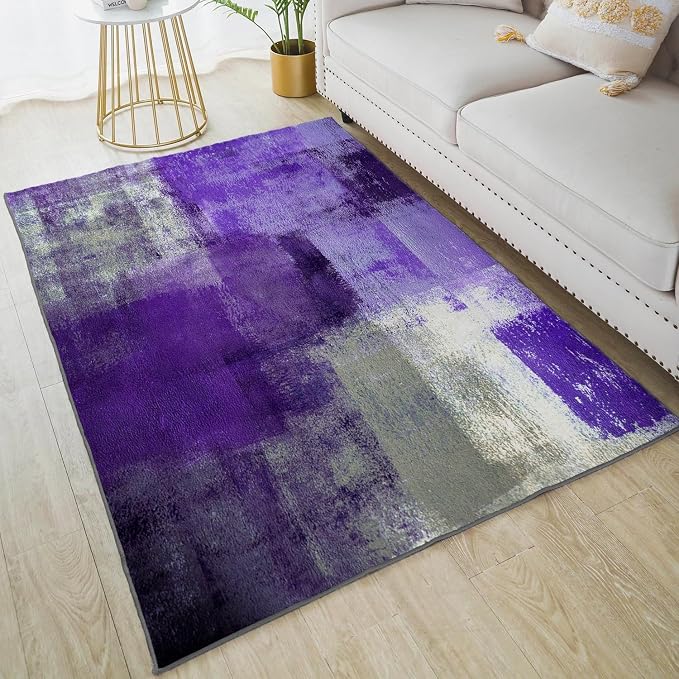 LOKMU Non-Slip Area Rugs Purple and Grey Abstract Art Home Decor Rugs Carpet for Classroom Living Room Bedroom Dining Kindergarten Room, 8'x10'