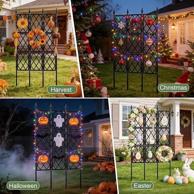 5.25FT Garden Trellis for Climbing Plants Outdoor, Black Iron Pipe Support Fence,Metal Wall Lattice Climbing Frame for Potted Plants Indoor for Ivy Vines Vegetable Flower, Patio, Lawn, Yard, Backyard