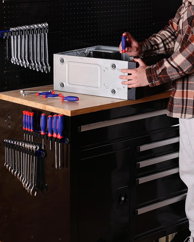 WORKPRO Magnetic Screwdriver and Wrench Organizer Set, 12-Slot Tool Holder | Aluminum Rail, Magnetic Force, Flexible High-Tension Tool Clips, For Tool Box Drawer & Wall-Mount Storage