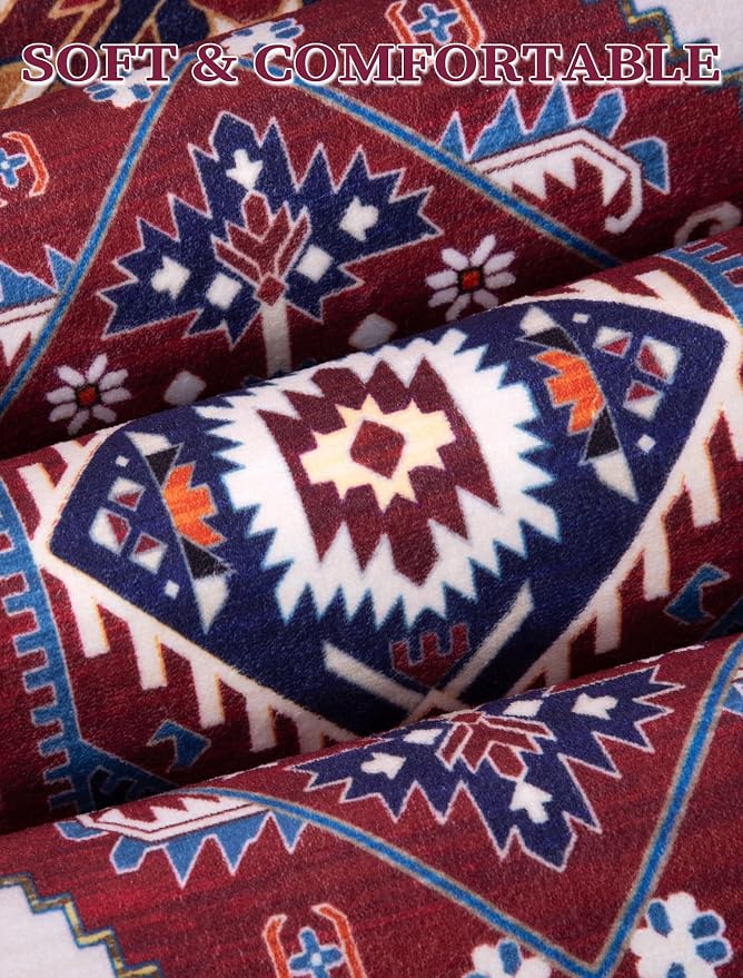 SERISSA 2x5 Washable Non Slip Boho Runner Rug for Hallway | Ultra Soft Vintage Oriental Carpet Low-Pile Burgundy Navy Floor Carpet for Kitchen Bedroom Bathroom Laundry Living Room