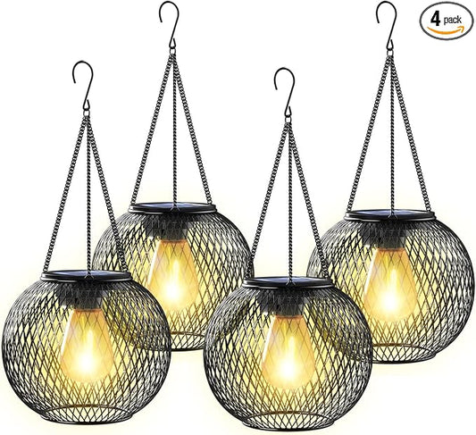 Solar Lantern Outdoor Waterproof, KagoLing Upgraded Hanging Solar Lights Outdoor Garden Decorations Decorative Lighting Solar Powered Waterproof Tree Lantern for Garden Yard Patio Pathway, 4 Pack