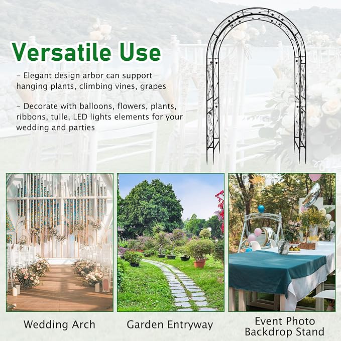 VINGLI Garden Arbor, Arch Archway for Wedding Ceremony Party, Steel Garden Trellis for Plant Climbing, Christmas Garden Decorations Pergola for Garden, Backyard, Lawn (Black, 83.9x55.1x22.8)