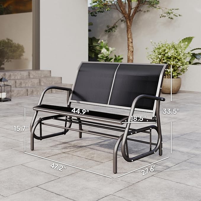 Outsunny 2-Person Outdoor Glider Bench, Patio Double Swing Rocking Chair Loveseat w/Powder Coated Steel Frame for Backyard Garden Porch, Black