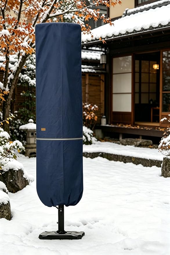 Patio Umbrella Cover with Rod for 7 to 11 Ft Umbrellas & 15 Ft Double-Sided Umbrellas, Protective Waterproof Cover with Zipper, Dark Blue