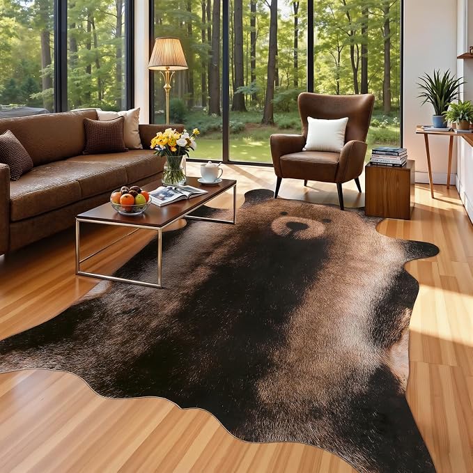 AROGAN Premium Bear Print Rug, Faux Animal Hide Rugs, Non-Slip 6.2 x 5.2 Ft | Machine Washable Animal Print Hide Leopard Skin Area Rug for Bedroom Living Room Home Decor Pet Friendly
