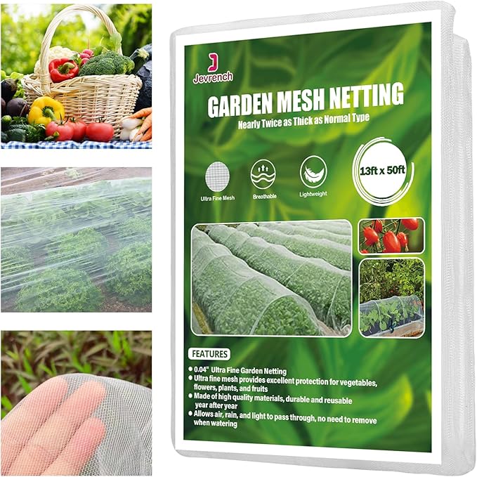 Garden Netting, Jevrench Durable Ultra Fine Garden Netting, Garden Plant Cover Row Cover Makes Plants, Vegetables, Fruits, and Flowers Grow Better (13ft x 50ft)