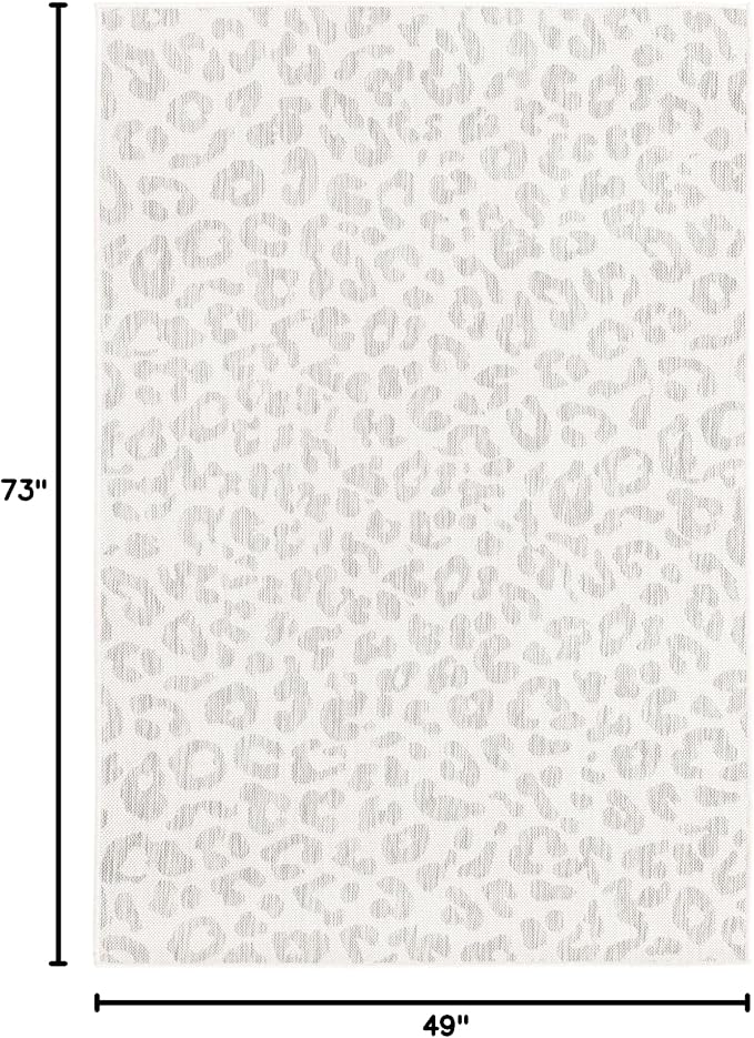 Unique Loom Outdoor Safari Collection Area Rug - Leopard (4' 1" x 6' 1" Rectangle, Ivory Gray)