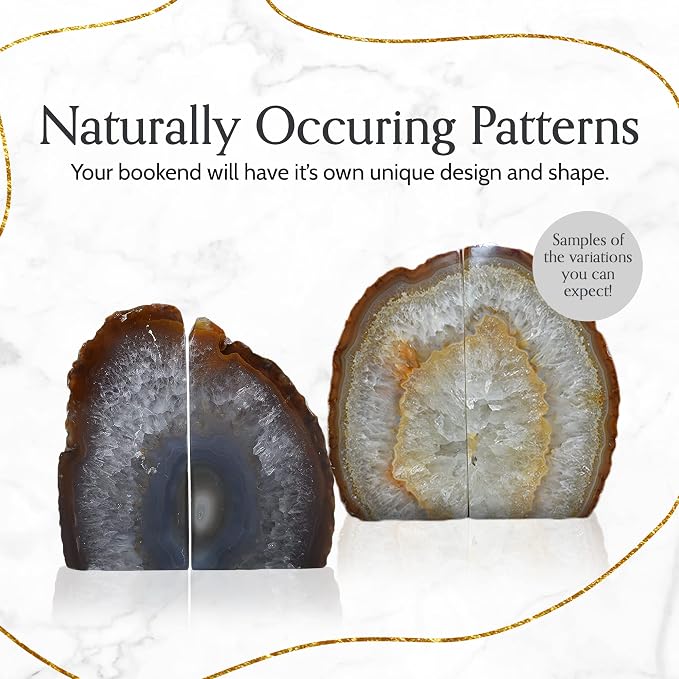 Nature's Decorations Natural Agate Bookends - A-Quality Large Heavy Duty Geode, Earth Tone & Neutral Stone Decor, Crystal Gift, 1 Pair (4-6 lbs)