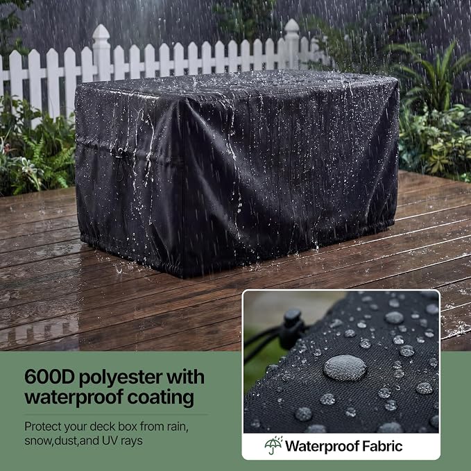 SheeChung Deck Box Cover Waterproof,Patio Storage Box Cover 63"Lx30"Wx28"H | Heavy Duty 600D Polyester Oxford Cover,Fit 150-230 Gallon Outdoor Storage Box,Adjustable Drawstrings,Anti-fouling