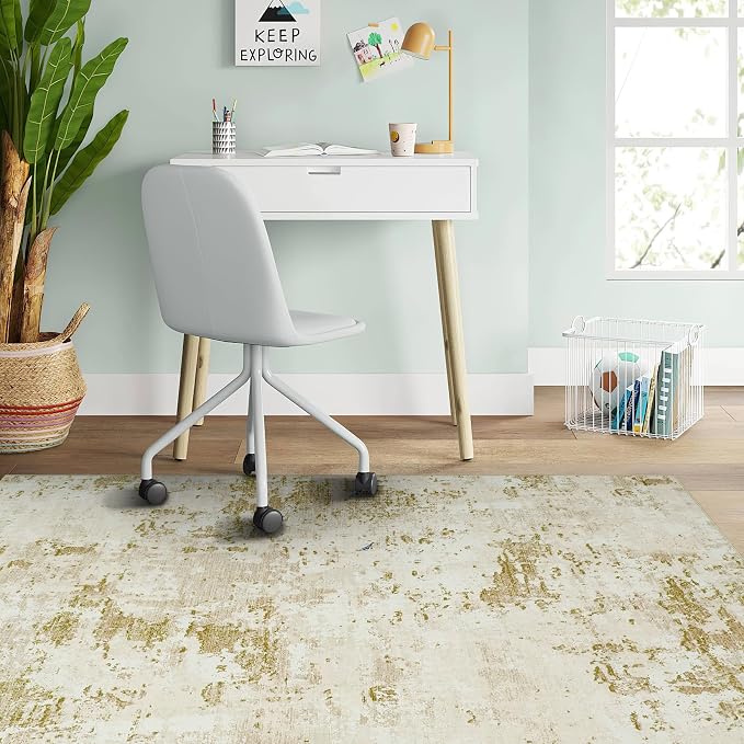 ROYHOME Modern Abstract 2x3 Area Rug Non Slip Non Shedding Low Pile Stain Resistant Rug for Entryway Kitchen Bedroom,Golden Grey