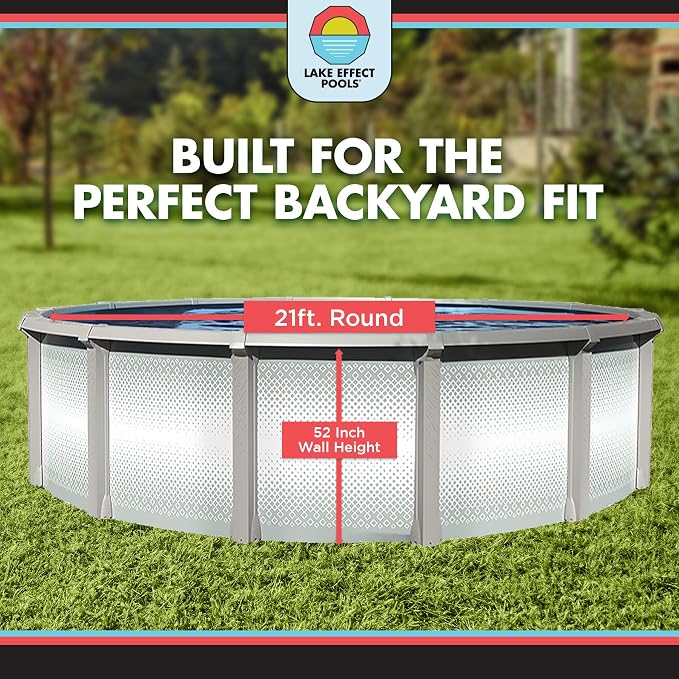 Lake Effect Pools 'Grand Cayman' 21 ft Round Above Ground Swimming Pool | 52 Inch Strong Extruded Resin Components | Bundle Includes: 25 Gauge Overlap Liner & Widemouth Skimmer