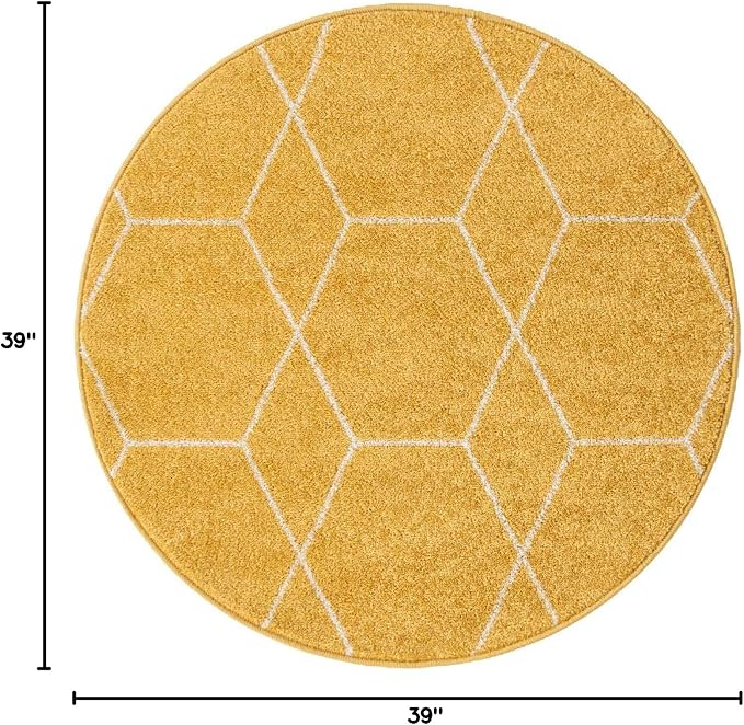 Unique Loom Trellis Frieze Collection Area Rug - Geometric (3' Round, Yellow/ Ivory)