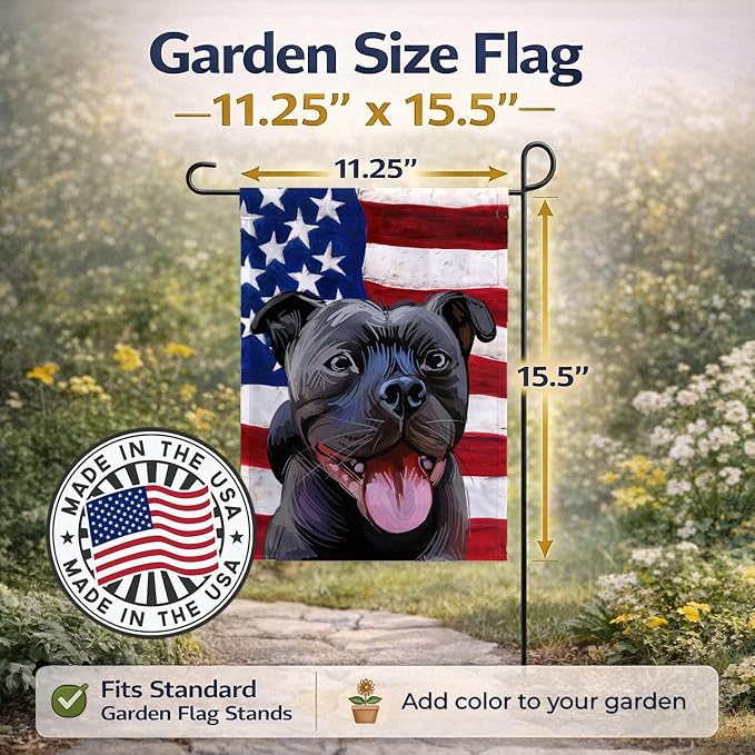 Caroline's Treasures CK6724GF Staffordshire Bull Terrier American Flag Garden Flag Mailbox Flag Decorative Yard Flag Banner Outside Patio Artwork Yard Flower Beds, Garden Size, Multicolor