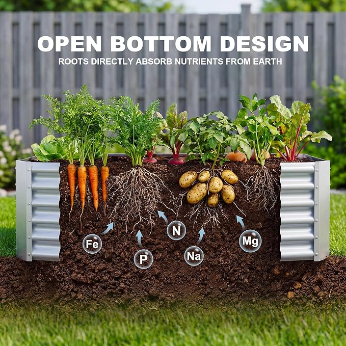 AHEONLAR 2 Pack 8×4×1.5ft Galvanized Raised Garden Beds Outdoor, Rectangle Sturdy and Durable Planter Boxes for Vegetables, Fruits, Flowers and Plants, Easy Assembly, Silver