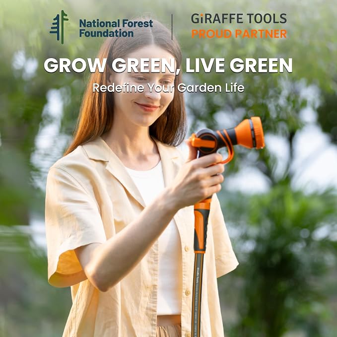 Giraffe Tools Garden Hose 50ft x 5/8", Water Hose Heavy Duty, Flexible, Lightweight Hybrid Hose with Swivel Handle, Male to Female Fittings, Burst 600 PSI (Pack of 2)
