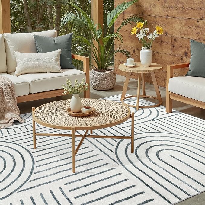 DCX Abstract Washable 6x9 Rug, Non Slip Low Pile Rug, Gray | Rugs for living room, bedroom, dining room, office, soft, mid century modern rug, sain resistant indoor carpet, home decor