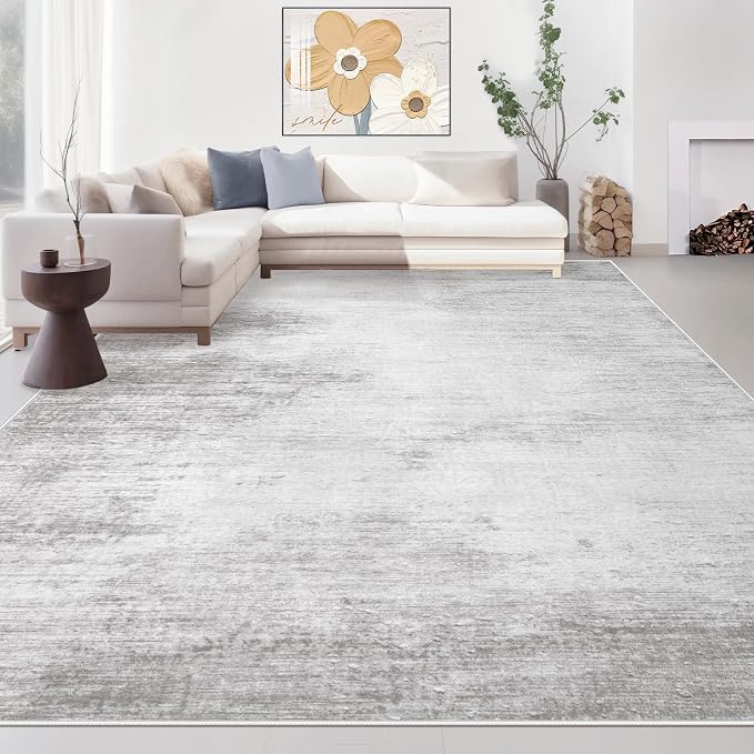 Area Rugs 9x12 Living Room: Washable Rug Modern Abstract Large Rugs Soft Non Slip Neutral Rug Stain Resistant Indoor Carpet for Bedroom Kitchen Dining Room Home Office Rugs(Grey,9'x12')