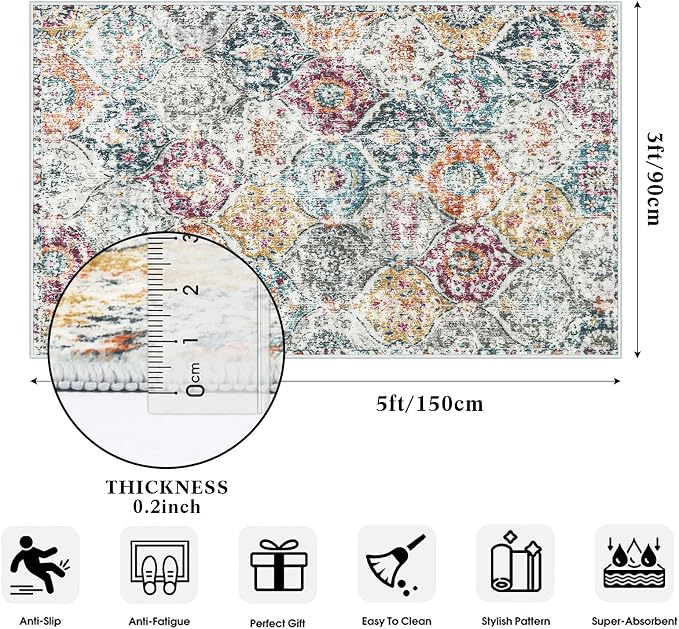 Lahome Moroccan Hallway Rug, 2'5''x8' Soft Washable Kitchen Runner Rugs | Non Skid Runners for Hallways Ultra-Thin Oriental Carpet for Laundry Room Bedroom Bathroom Elise, Aqua Multi