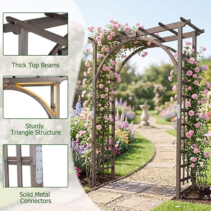 Giantex 85" Garden Arch Trellis, Wood Garden Arbor with Flat Top for Climbing Plants, Roses & Vines, Outdoor Wooden Wedding Arch for Ceremony, Backyard Lawn Patio Garden Entrance Decoration