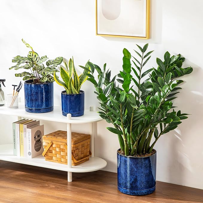 vancasso Ceramic Planters, Plant Pots for Indoor Plants, 6.25+8.25+10.25 Inch Ceramic Pots for Plants, Flower Pots with Drainage Holes (Blue, 6.25+8.25+10.25 Inch)