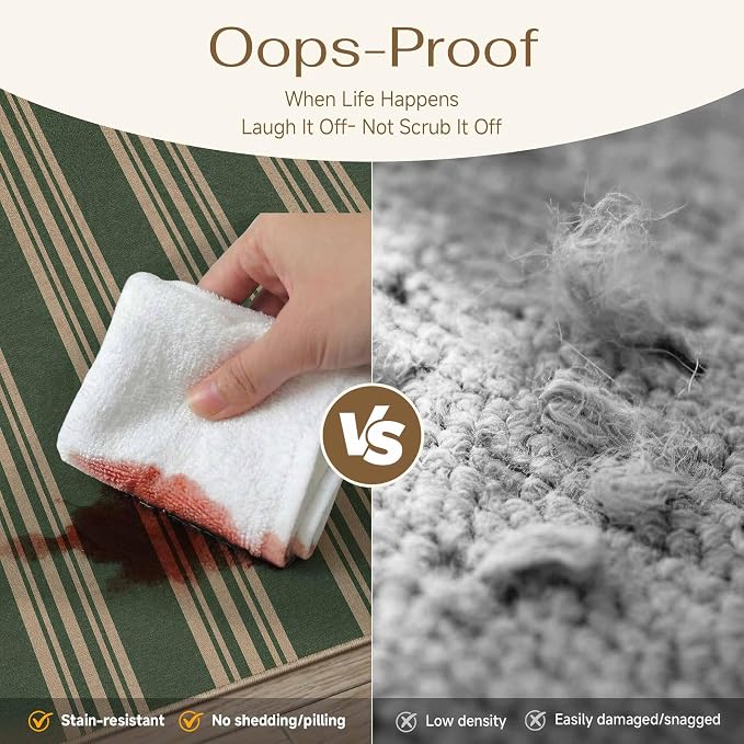 PureCozy Striped Easy Jute Rug 6x9 Green Living Room Carpet Washable Non Slip Bedroom Office Rug Farmhouse Neutral Non Shedding Indoor Outdoor Large Carpet for Kitchen Dining Room