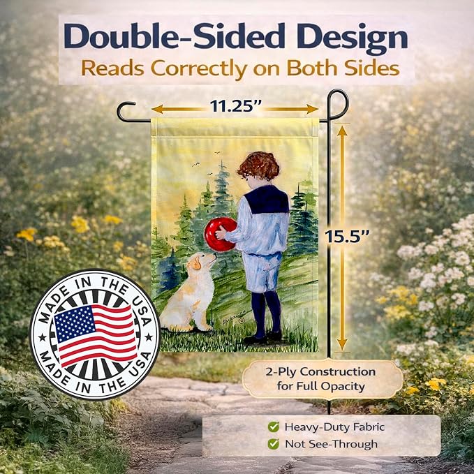 Caroline's Treasures SS8530GF Little Boy with his Golden Retriever Garden Flag Mailbox Flag Decorative Yard Flag Banner Outside Patio Artwork Yard Flower Beds, Garden Size, Multicolor