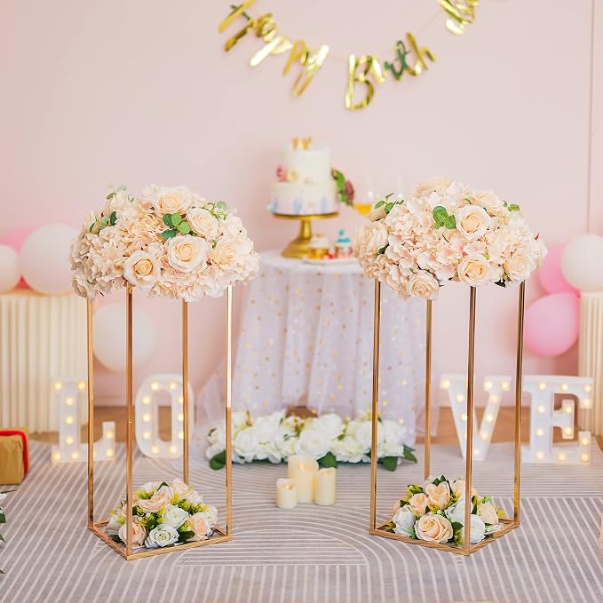 Gold Metal Cube Vase Stand for Wedding Centerpieces, 23.6in Tall, 10 Pcs