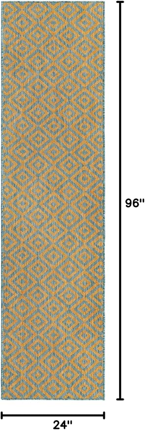 Unique Loom Jill Zarin Jill Zarin Outdoor Collection Area Rug - Costa Rica (2' x 8' Runner, Yellow and Aqua/Light Blue)