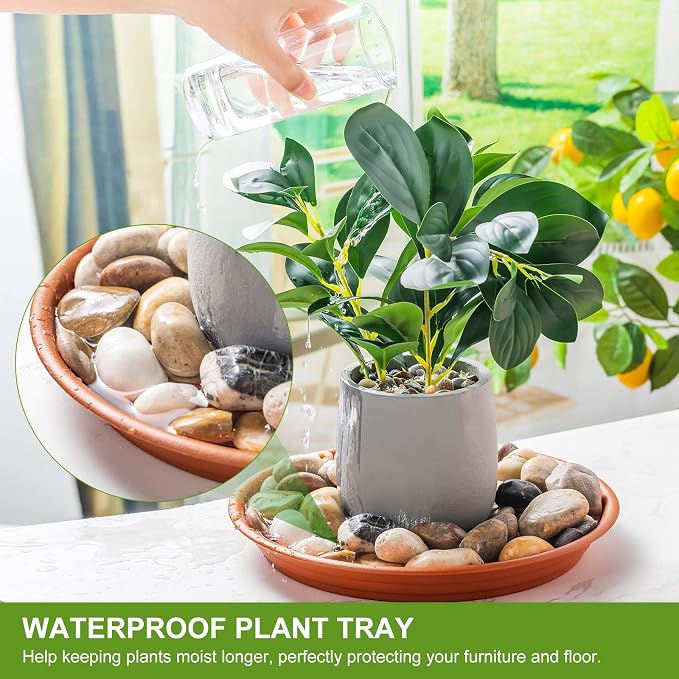 12 Pcs 12 Inch Plastic Plant Saucer Thicker Plastic Heavy Duty Round Flower Pot Saucers Water Planter Tray for Indoor Outdoor Plant Pots, Terracotta Color