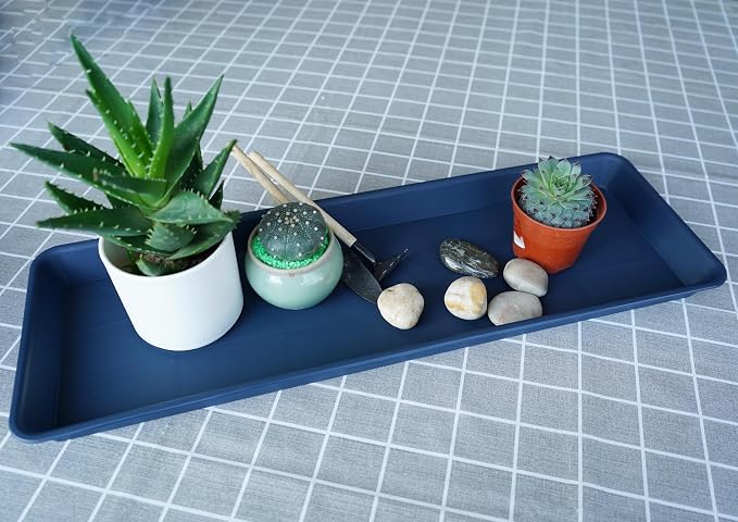 VUWEZ 6 Pack of Plastic Plant Tray Saucer Rectangular, Planter Trays Saucers for Indoors Outdoor, Plant Water Drip Tray for Flower Pot Planter, Windowsill Trays (6.5 X 13 Inch, Blue)