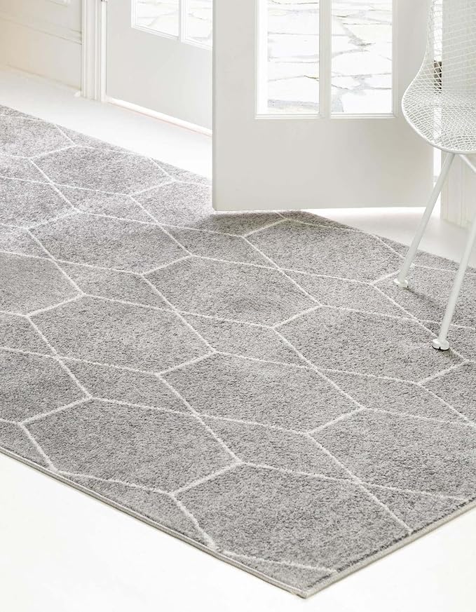 Unique Loom Trellis Frieze Collection Area Rug - Geometric (6' 1" x 9', Light Gray/ Ivory)