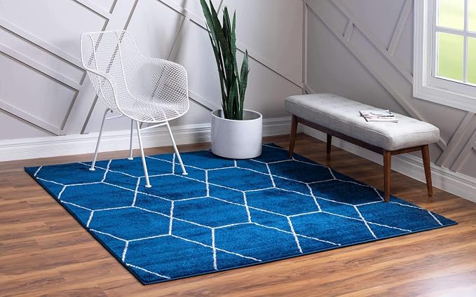Unique Loom Trellis Frieze Collection Area Rug - Geometric (7' Square, Navy Blue/ Ivory)