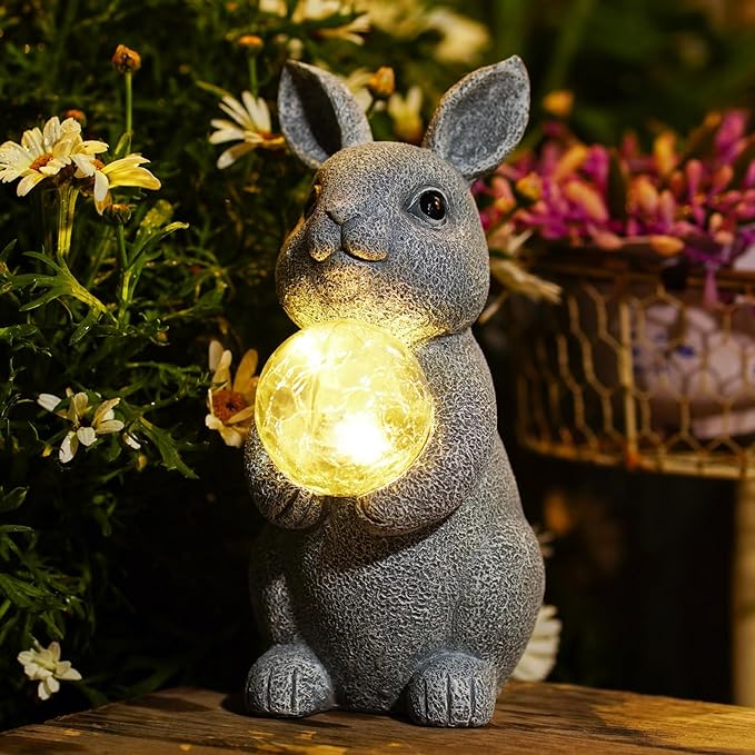 Solar Bunny Statue - Rabbit Garden Easter Decorations | Charming Solar Rabbit Statue Outdoor Yard Garden Decor - Unique Gifts for Mom Women
