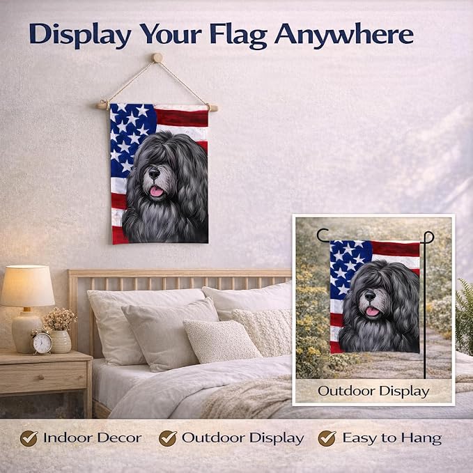 Caroline's Treasures CK6475GF Portuguese Sheepdog American Flag Garden Flag Mailbox Flag Decorative Yard Flag Banner Outside Patio Artwork Yard Flower Beds, Garden Size, Multicolor