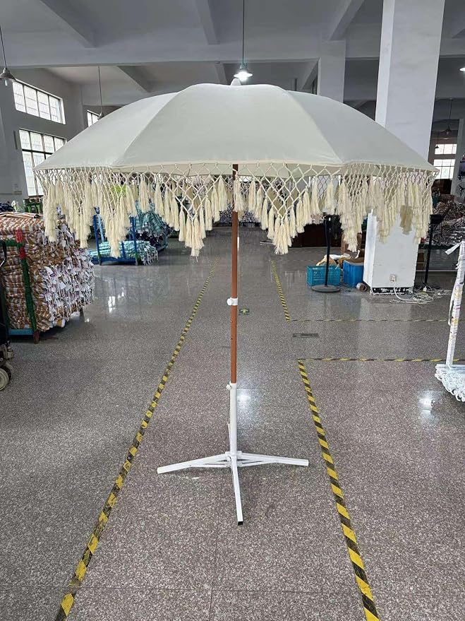 Bohemian Umbrella Macrame 6.5ft HANDCRAFTED Balinese MACRAME Canopy OUTDOOR Umbrella LUXURY Umbrella MIAMI Umbrella Premium Macrame for Deck, Patio, Pool, Sun Shade and Outdoor Entertaining