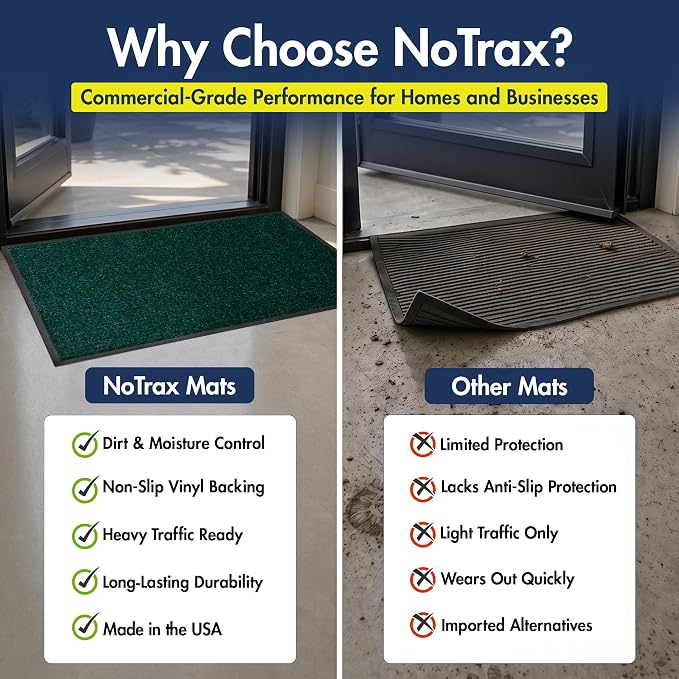 Notrax 109 Industrial Door Mat, 3' x 6' Large Entrance Mat, Heavy Duty Commercial Rugs for Entryway, Welcome Lobbies, Garage, and Mudroom, Made in the USA, Hunter Green, Brush Step 109S0036GN