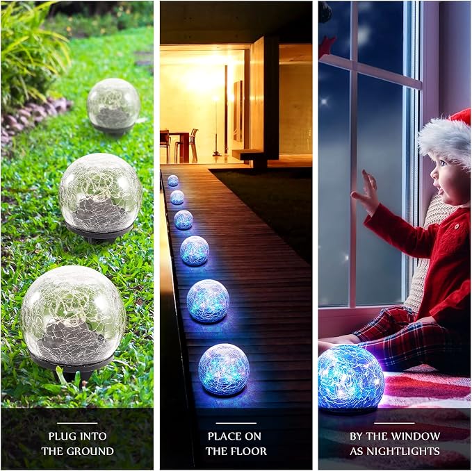 Honoson 12 Pcs Decorative Solar Globe Lights Outdoor Waterproof, 3.9 Inch | LED Cracked Glass Solar Garden Orbs and Ball Lights for Pathway, Walkway, Lawn, Patio, Yard and Backyard Decorations