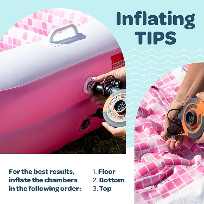 3-in-1 Premium Inflatable Kiddie Pool, Ball Pit & Tanning Pool, Soft Cushioned Floor, Handles, Drain, Shallow Rectangular Blow Up Swimming Pool for Kids, Small Backyard Tanning Pool - 65"x39"x10"