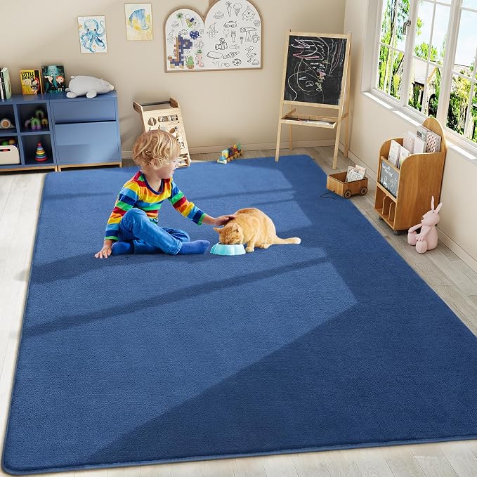 Amearea Modern Area Rugs for Bedroom Living Room, 5x8 Blue Memory Foam Rug | Thickened Fluffy Indoor Washable Rugs Non Slip Minimalist Large Carpet for Boys Girls Dorm Nursery Room Decor