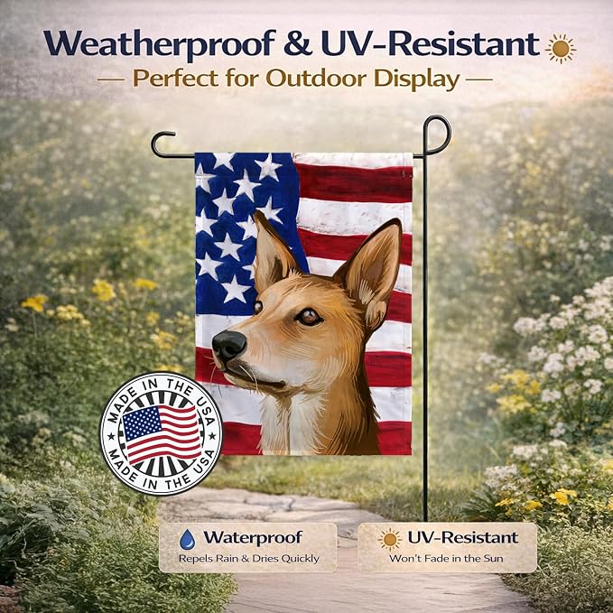 Caroline's Treasures CK6567GF Indian pariah dog American Flag Garden Flag Mailbox Flag Decorative Yard Flag Banner Outside Patio Artwork Yard Flower Beds, Garden Size, Multicolor