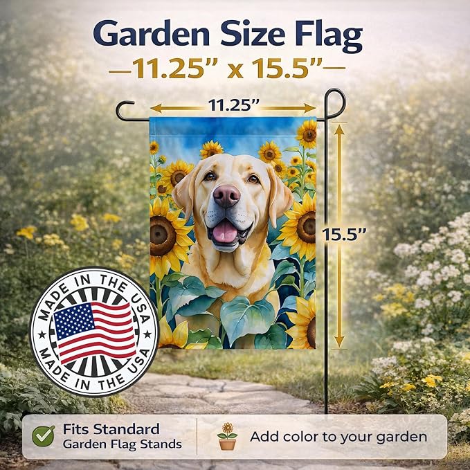 Caroline's Treasures DAC6111GF Labrador Retriever in Sunflowers Garden Flag Mailbox Flag Decorative Yard Flag Banner Outside Patio Artwork Yard Flower Beds, Garden Size, Multicolor