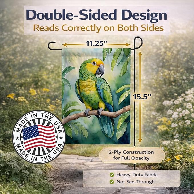 Caroline's Treasures Yellownaped Amazon Parrot Garden Flag Mailbox Flag Decorative Yard Flag Banner Outside Patio Artwork Yard Flower Beds, Garden Size, Multicolor