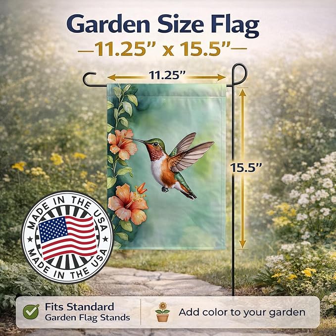 Caroline's Treasures Rufous Hummingbird Garden Flag Mailbox Flag Decorative Yard Flag Banner Outside Patio Artwork Yard Flower Beds, Garden Size, Multicolor