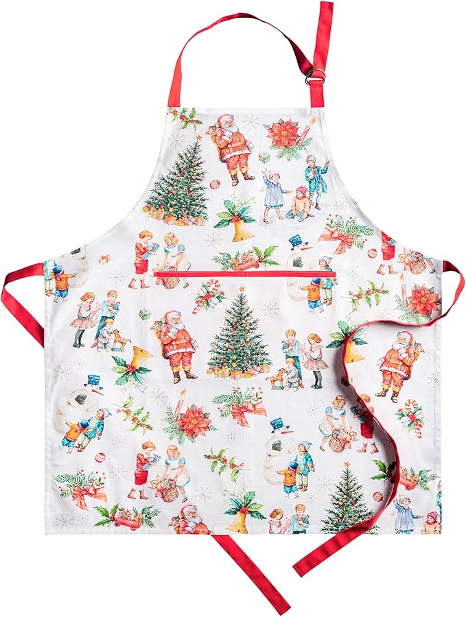 Maison d' Hermine Aprons for women with Pocket 100% Cotton (27.50"x31.50") | Adjustable Neck Strap & long ties Apron Men Chef Wedding Cooking Gardening Server Maid