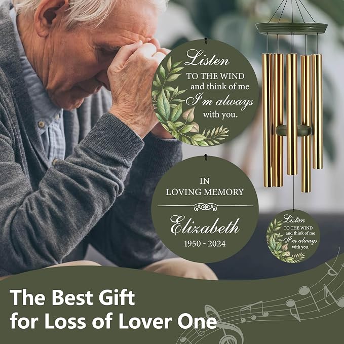 ASTARIN Personalized Memorial 30"/36" Wind Chimes for Loss of Loved One Mom Dad, Produced in Texas Memorial Gifts for Sympathy Bereavement Remember, Deep Tone in Memory of Wind Chimes for Outside