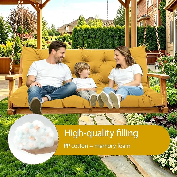 Porch Swing Cushions Waterproof Outdoor Swing Cushions 2-3 Seater Thicken 5" Dark Gray Patio Swing Cushion with Backrest 40 × 40" Swing Replacement Cushion for Outdoor Furniture(Yellow)