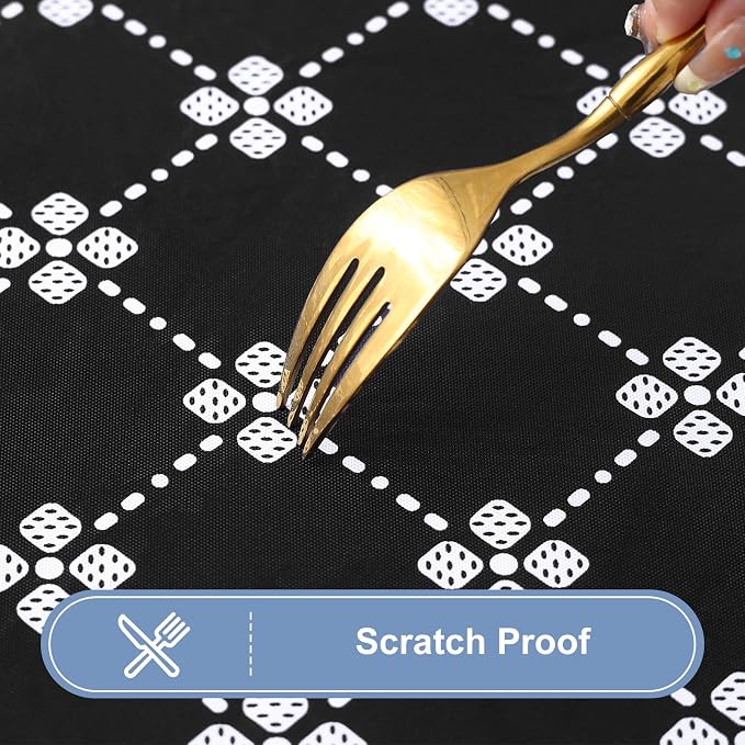misaya Square Vinyl Table Cloth, Elastic Fitted Tablecloth with Flannel Backing, Waterproof Plastic Table Cover Fits Folding Tables for Picnic, Camping, Indoor and Outdoor (Black, 34" x 34")