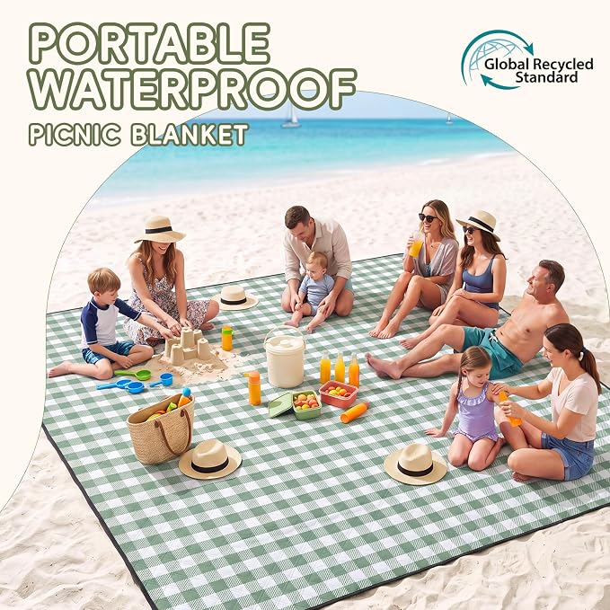 Genovega Waterproof Picnic Blanket Beach Outdoor Camping Mat Rug Extra Large Foldable Cute Big Travel Essential Accessories Gift Park Patio Lawn Garden Grass Play Music Festival Concert Must Have
