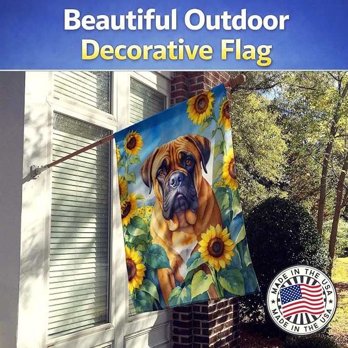 Caroline's Treasures DAC6042CHF Bullmastiff in Sunflowers House Flag Large Porch Sleeve Pole Decorative Outside Yard Banner Artwork Wall Hanging, Polyester, House Size, Multicolor
