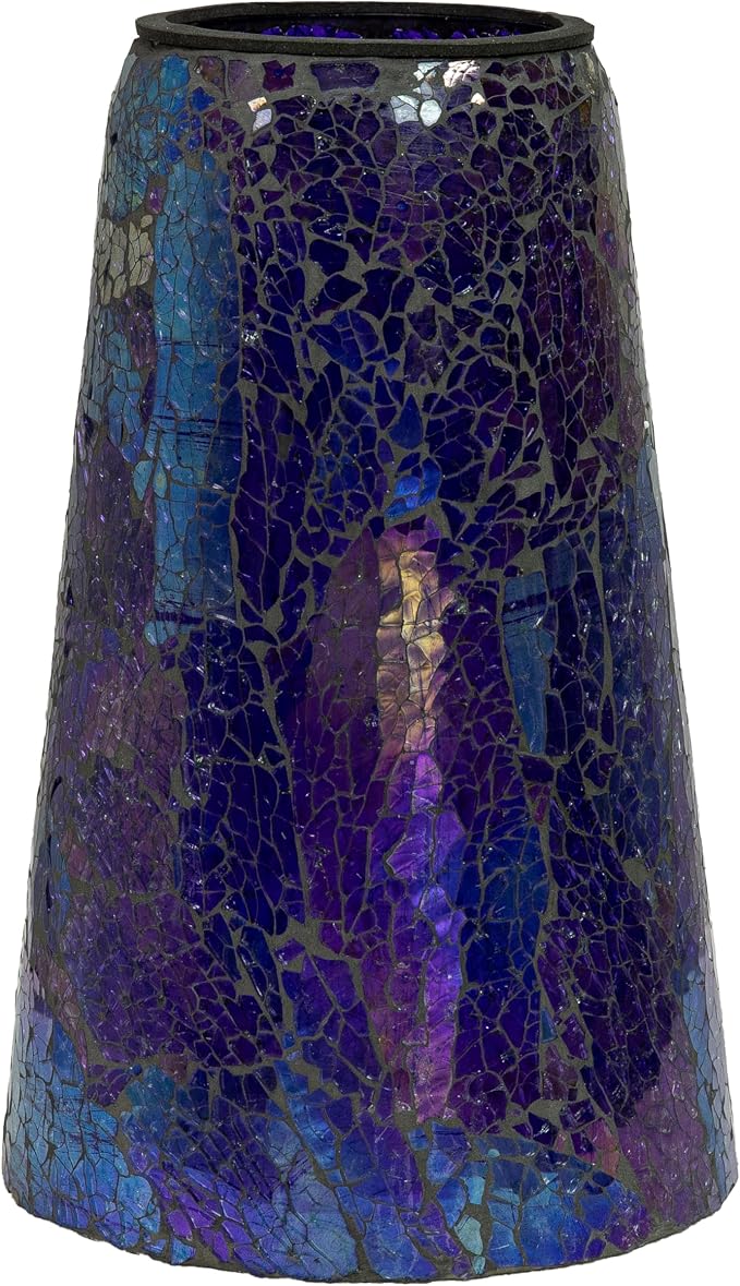 Sunnydaze Glass Gazing Ball Stand for Outdoors, Iridescent Purple | Outdoor Mosaic Sphere Holder & Pedestal for Backyard or Patio Decoration, 11" Tall Gazing Globe Stand, Fits 10-12 in Balls
